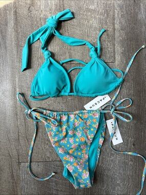 PacSun Teal Floral Tie-Side Bikini Set